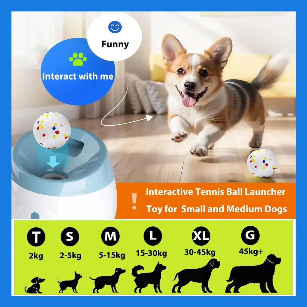 Automatic Dog Tennis Ball Launcher – Interactive Rechargeable Fetch Toy for Small & Medium Dogs